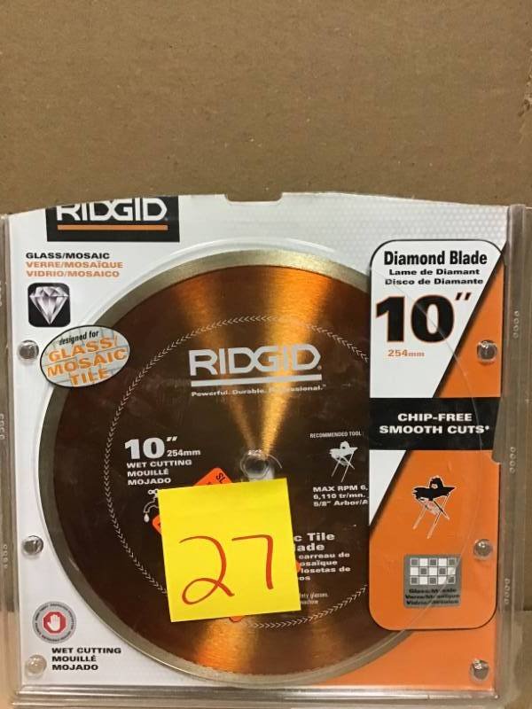 lot 27 image: RIDGID 10 in. Glass Tile Blade in like new condition