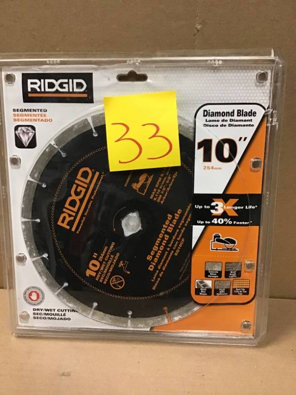 lot 33 image: RIDGID 10 in. Segmented Diamond Blade in like new condition