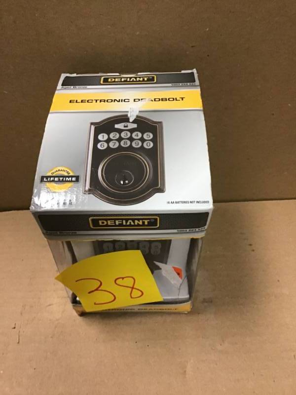 lot 38 image: Defiant Castle Aged Bronze Single Cylinder Electronic Keypad Deadbolt in like new condition