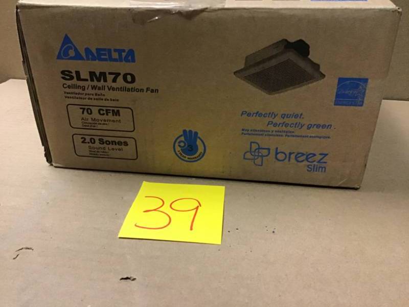 lot 39 image: Delta Breez Slim Series 70 CFM Wall or Ceiling Bathroom Exhaust Fan, ENERGY STAR in like new condition