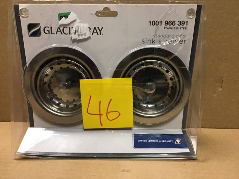 lot 46 image: Glacier Bay Standard Post Sink Strainer in Stainless Steel (2-Pack) in like new condition