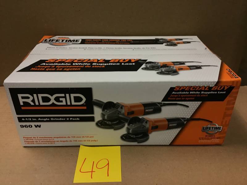 lot 49 image: Ridgid R10071 2-Pack 4 12 8-AMP ELECTRIC CORDED ANGLE GRINDER.not used
