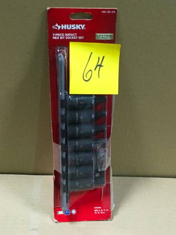 lot 64 image: Husky 12 in. Drive Hex Bit Impact Socket Set MM (7-Piece) in like new condition