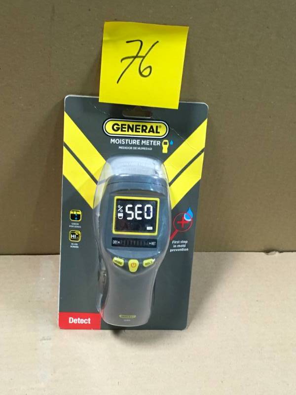lot 76 image: General Tools Professional Digital Pinless Moisture Meter with Backlit LCD in like new condition