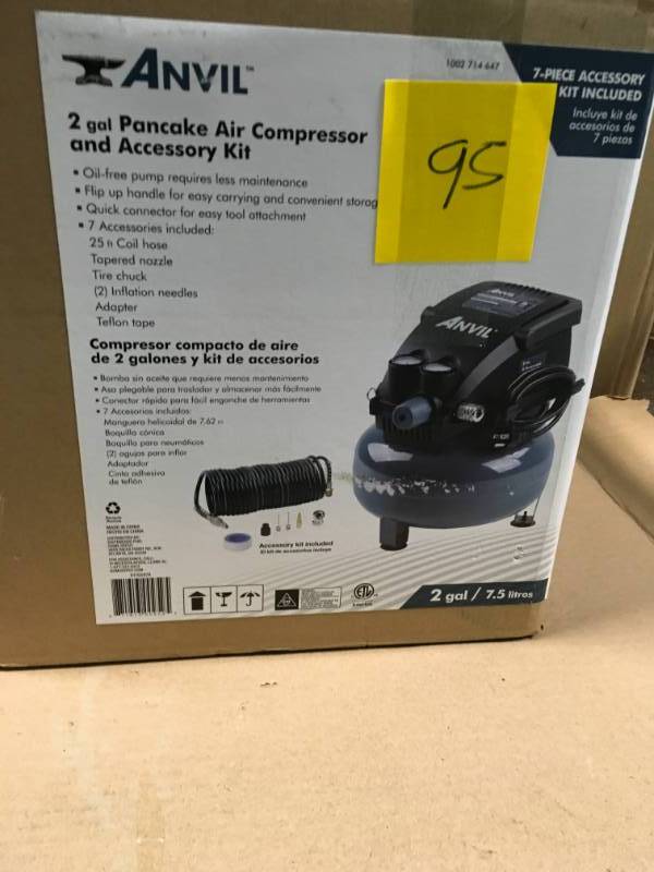 lot 95 image: ANVIL 2G Pancake Air Compressor in like new condition