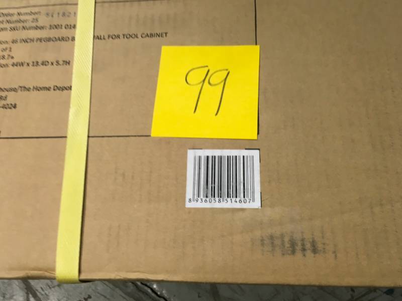 lot 99 image: Husky 46 in. Pegboard Back Wall for Tool Cabinet in like new condition