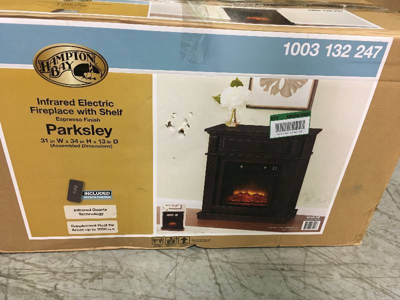Hampton Bay Parksley 31 in. Freestanding Compact Infrared Electric Fireplace in Espresso in working condition