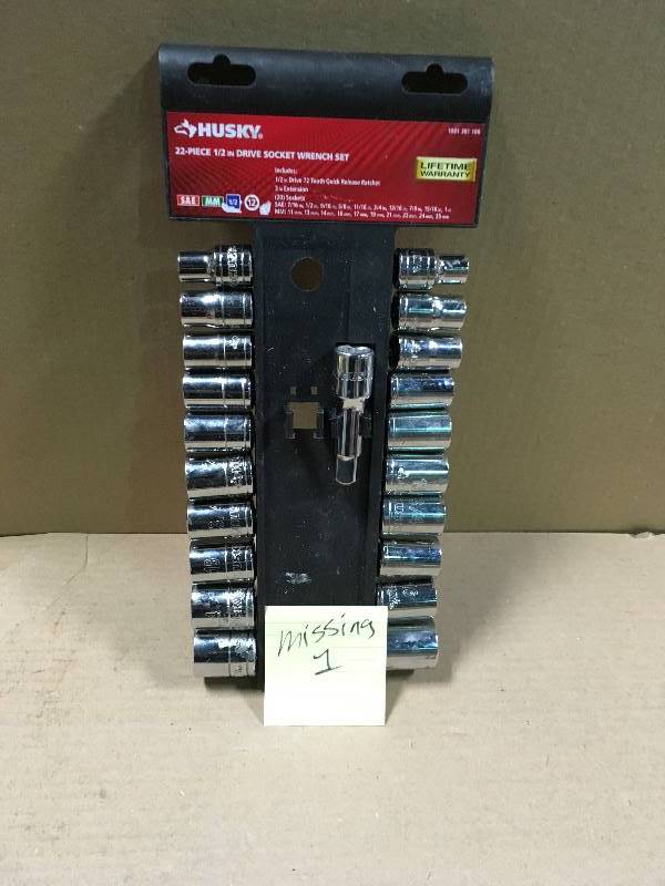 Husky 12 in. Drive Ratchet and SAEMM Socket Set (22-Piece) MISSING 1 PC