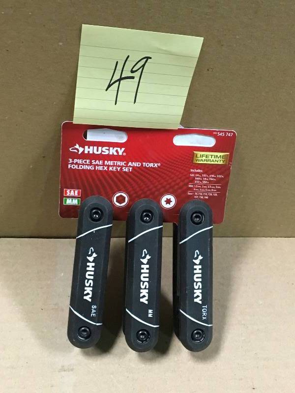 Husky 3-piece SAE Metric And Torx Folding Hex Key Set in working condition
