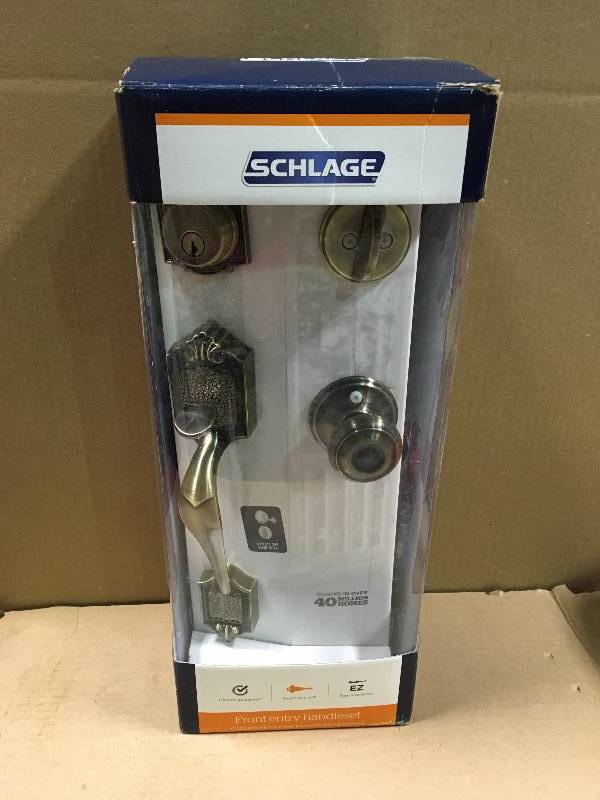 Schlage F60VPAR609GEO Antique Brass Parthenon Front Entry Handleset with Georgia