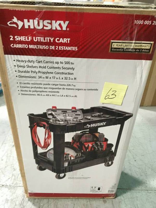 Husky 1866880 16 In. 2-shelf Utility Cart Black 25032 in working condition