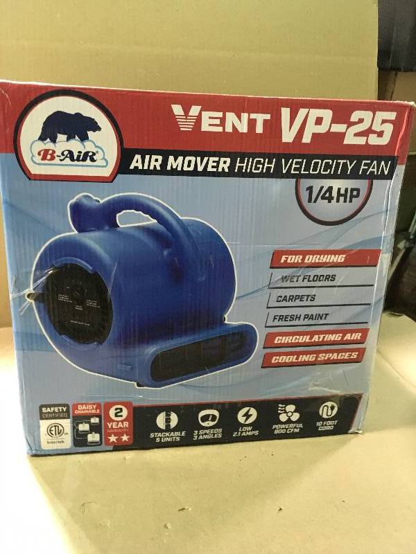 B-Air 14 HP Air Mover Blower Fan for Water Damage Restoration Carpet Dryer Floor Home and Plumbing Use in Blue in working condition