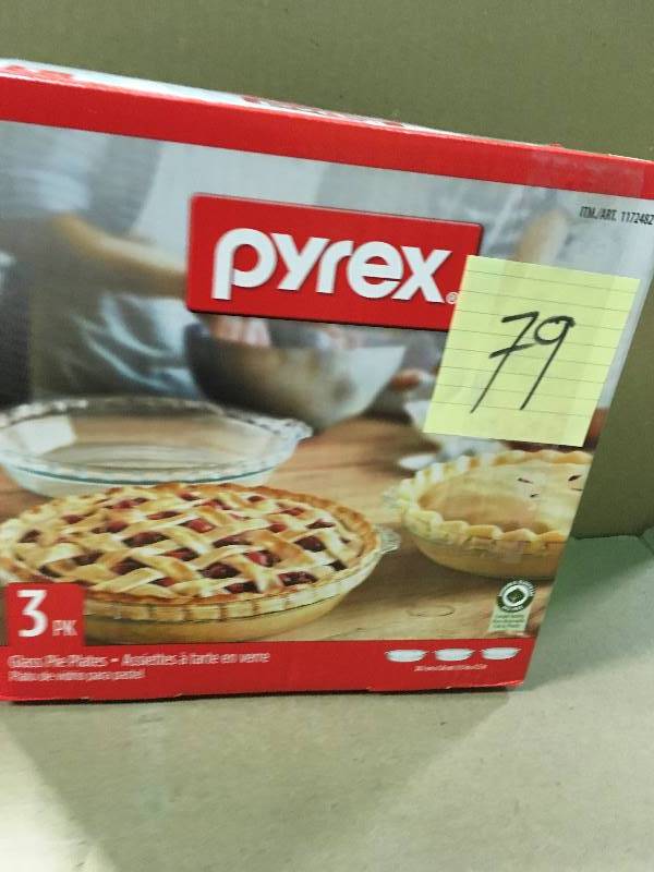 Pyrex Glass 3 PK Pie Plates Set 9.5 x 1.5 Oven Microwave Freezer Safe not used