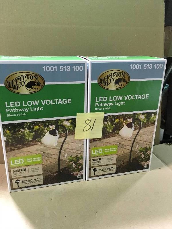 Hampton Bay Low-Voltage Black Outdoor Integrated LED Black Landscape Path Light with White Tulip Shade not used
