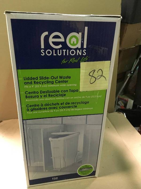 Real Solutions for Real Life 17 in. H x 8 in. W x 20 in D Steel In-Cabinet 20 Qt. Single Pull-Out Trash Can in Platinum not used