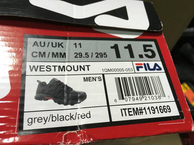 Fila Size 11.5 WESTMOUNT Grey Black Red Leather Hiking Sneakers Mens Shoes not used