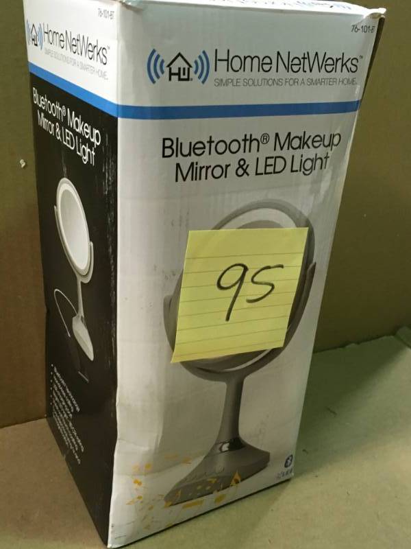 Home Netwerks 6.25 in. x 12.5 in. Bi-view Bluetooth LED Handheld Makeup Mirror in Gray in working condition