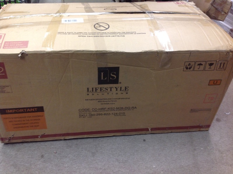 lot 105 image: Lifestyle Solutions Harvard Microfiber Loveseat with Rolled Arm in Dark Grey in good conditions