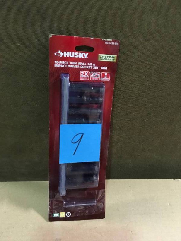 lot 9 image: Husky 38 in. Drive Thin Wall Deep Impact Socket Set MM (10-Piece) MISSING