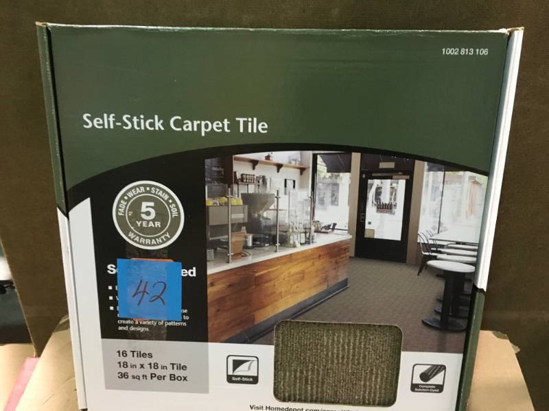 lot 42 image: TrafficMASTER Sophisticated Taupe Pattern 18 in. x 18 in. Carpet Tile (16 TilesCase) not used