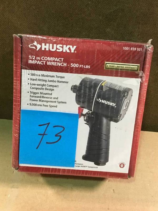 lot 73 image: Husky H4435 12 Compact Pneumatic Air Impact Wrench 500 Ft-lbs in good working condition