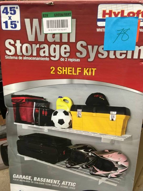 lot 78 image: HyLoft 2-Shelf 45 in. W Wire Garage Wall Storage System in White not used