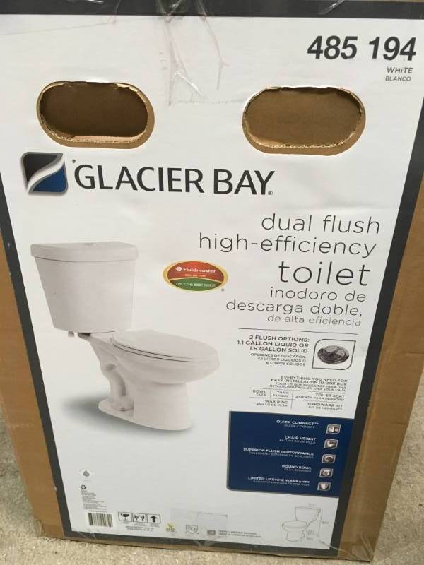 lot 90 image: Glacier Bay 2-piece 1.1 GPF1.6 GPF Dual Flush Round Toilet in White not used