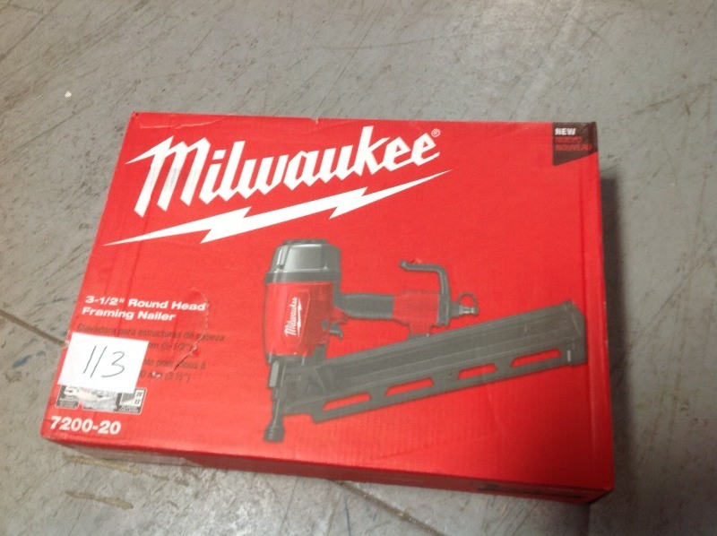 lot 113 image: Milwaukee Pneumatic 3-12 in. 21 Degree Full Round Head Framing Nailer in good conditions