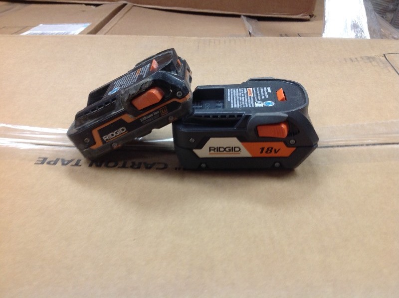 lot 120 image: Lot of 1 RIDGID R840083 18V High Capacity Hyper Li-Ion Battery and 1 Ridgid R840085 18V 18 Volt 1.5Ah Hyper Lithium Ion Battery Li-ion in working conditions