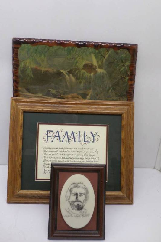 One Jesus Picture, One Family Framed Picture, One Wooden Picture AngelChildren