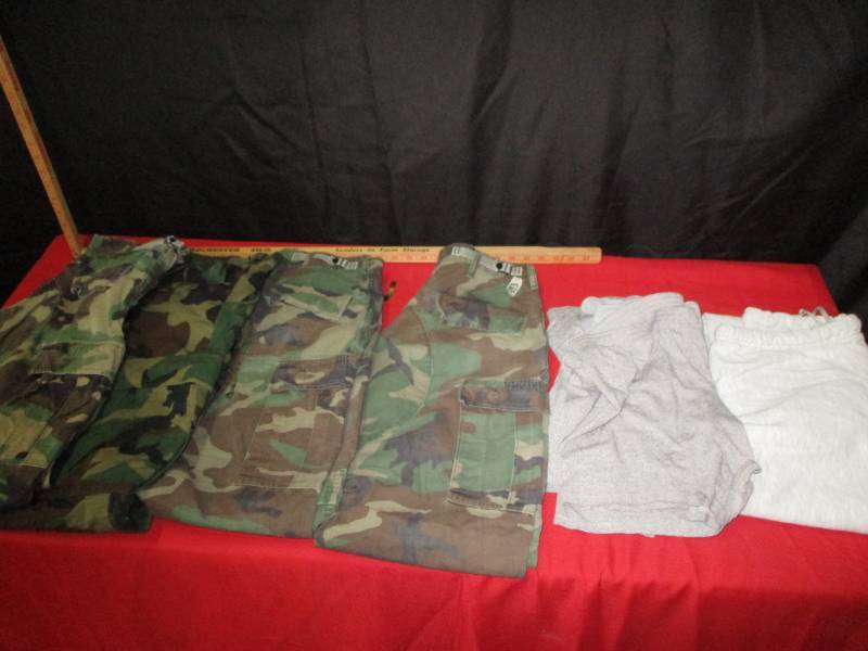 Military Clothes, 4 pairs of Cammo Pants, 4 pairs of shorts and one sweat pants