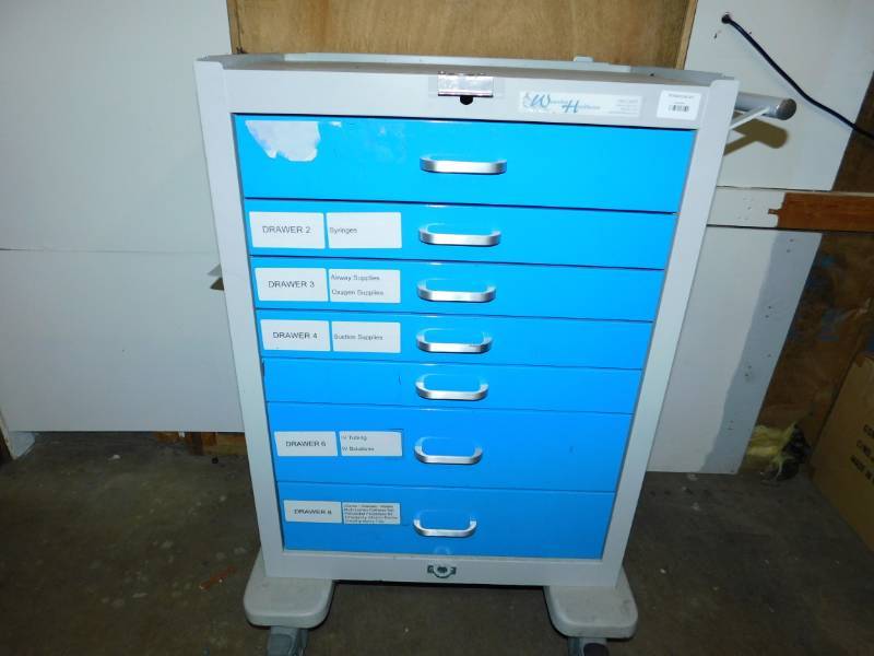 Metal Lt. Grey & Turquoise UNI Cart On Locking Wheels With Seven Drawers