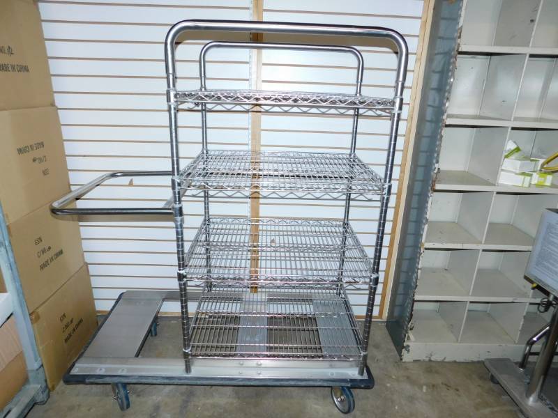 Chrome Four Shelf Storage Unit On Wheels