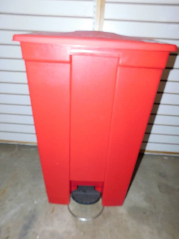 Commercial Red Rubbermaid Step-On Trash Garbage Waste Container