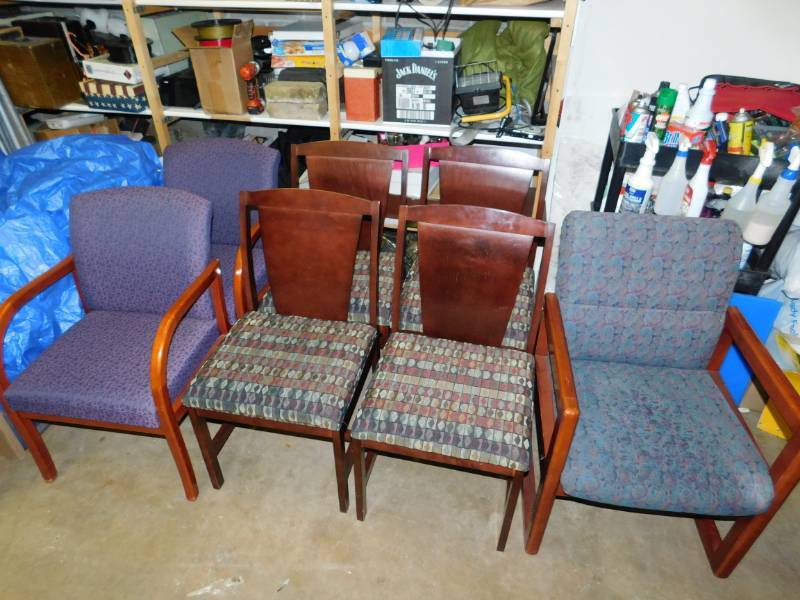 Upholstered Waiting Room Or Office Chairs With Wood Backs & Arms