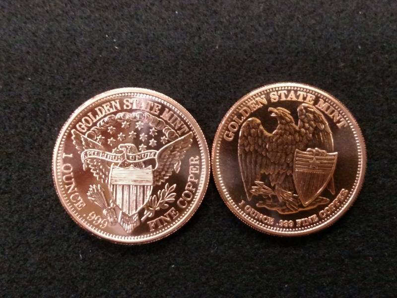 (2) One Ounce .999 Copper Coins...