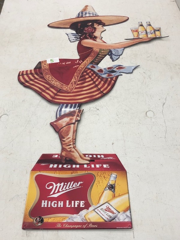 lot 5 image: Miller High Life Tin Beer Sign