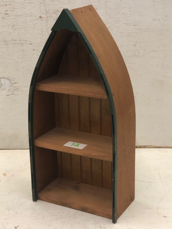 lot 12 image: Wooden Canoe-Style Shelf