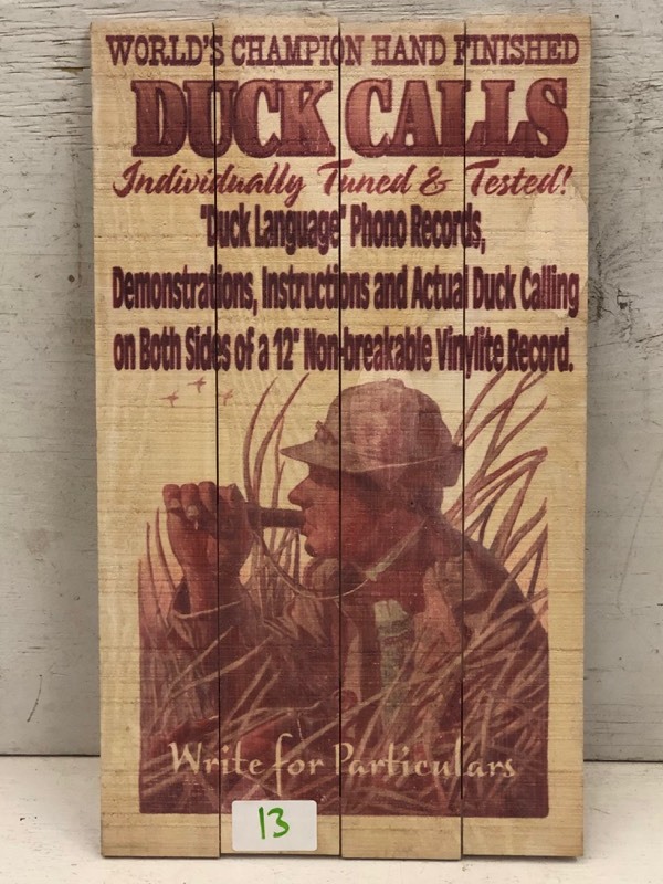 lot 13 image: World Champion Duck Calls Wall Hanging