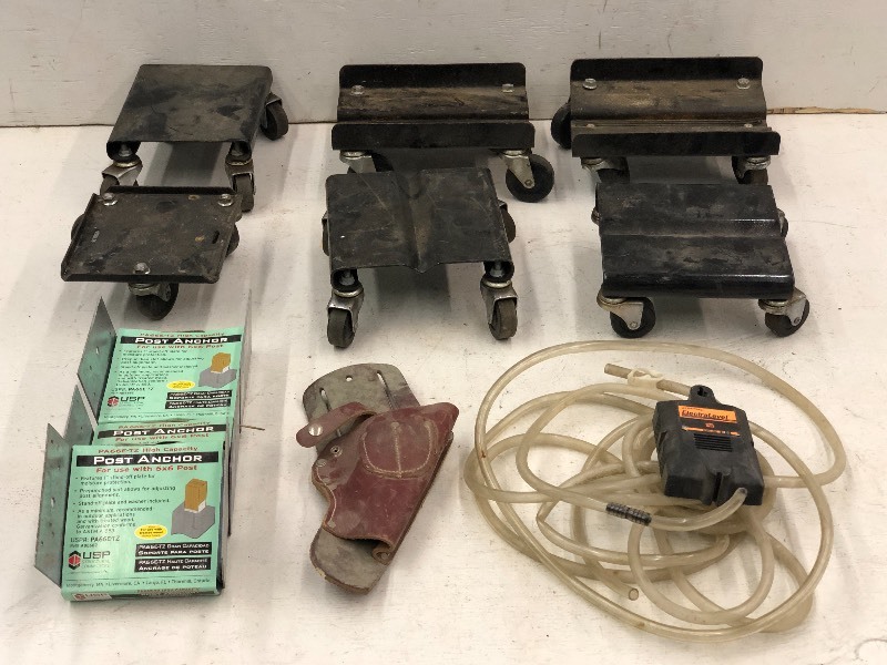lot 41 image: Tote Of Snowmobile Dollies, Construction Supplies & Etc
