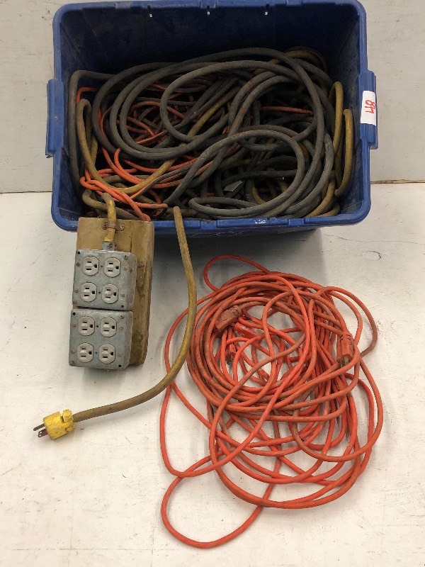 lot 48 image: Tote Of Extension Cords, Power Strips, Etc