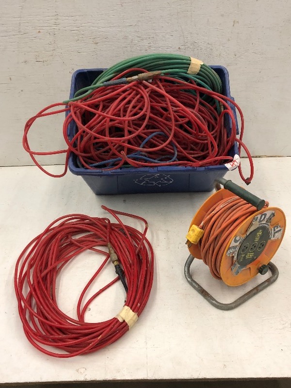 lot 49 image: Tote Of Air Hoses, Extension Cords, Etc