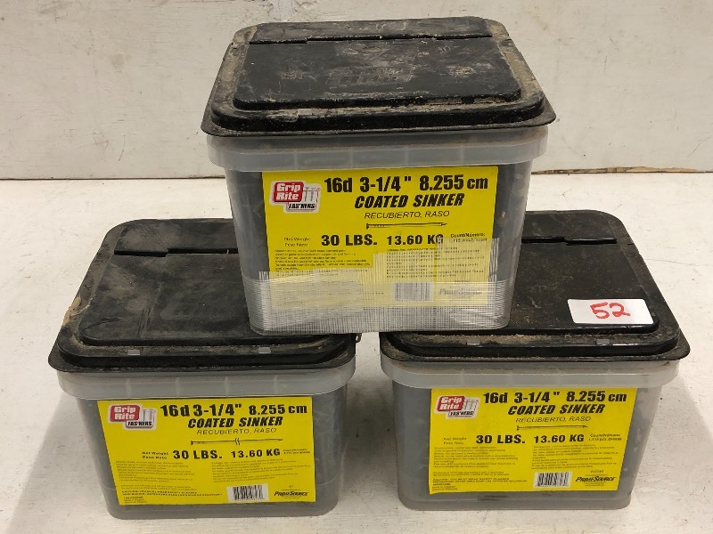 lot 52 image: (3) Buckets Of Sinker Nails