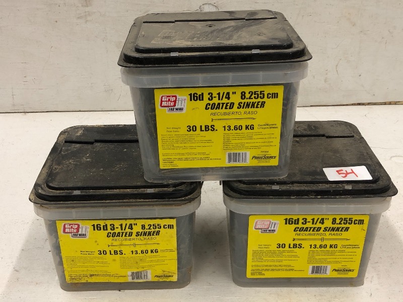 lot 54 image: (3) Buckets Of Sinker Nails