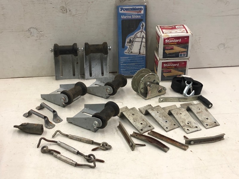 lot 106 image: Tote Of Dock Supplies, Boat Trailer Rollers, Etc