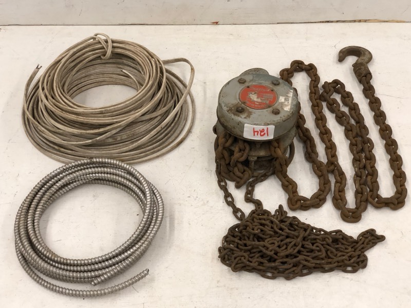lot 124 image: Lot Of Wire & Conduit, Chain Hoist