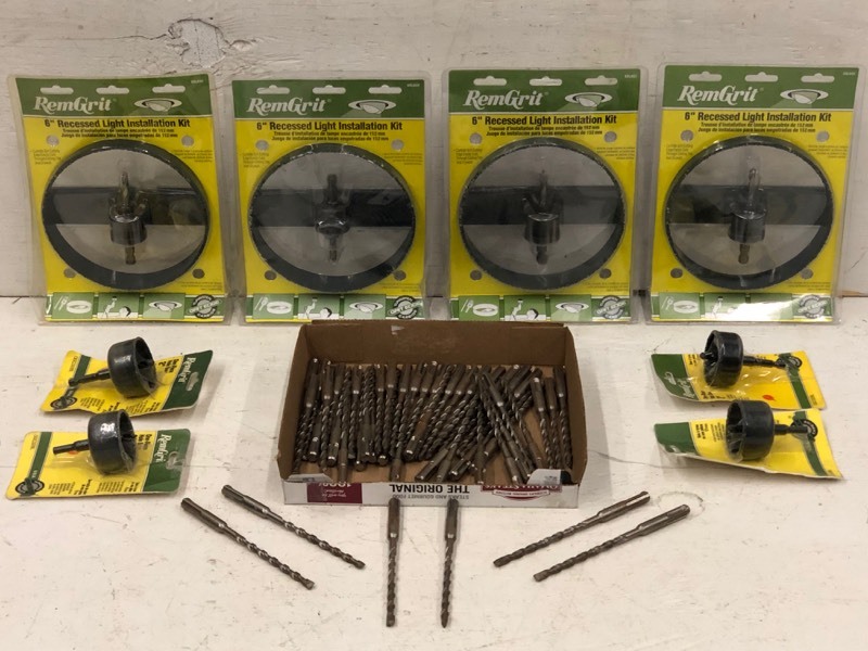 lot 137 image: Recessed Light Install Kits, DeWalt Hammer Drill Bits, Hole-Saw Bits