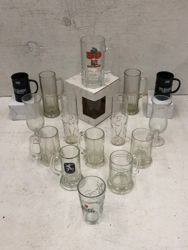 lot 141 image: Assorted Beer  Drinking Mugs, Glasses, Etc