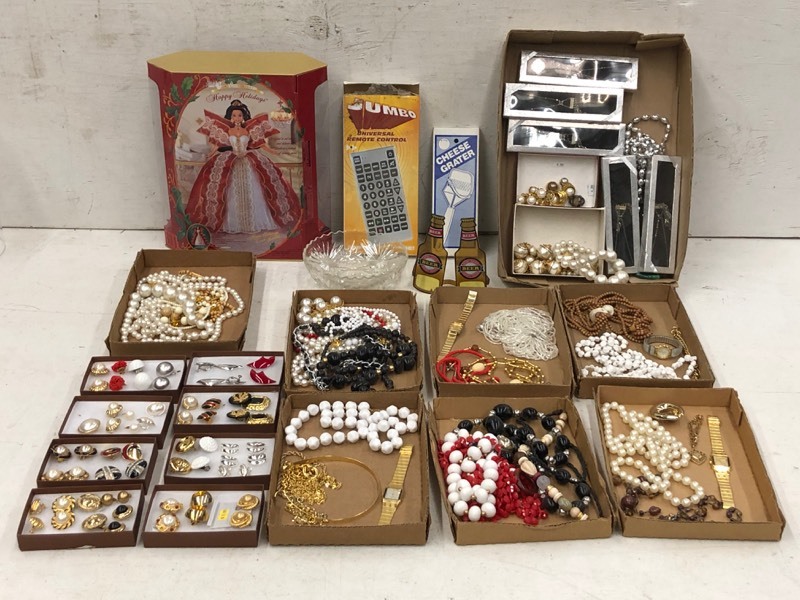 lot 144 image: Assorted Costume Jewelry, Collectors Barbie, Calculator, Etc