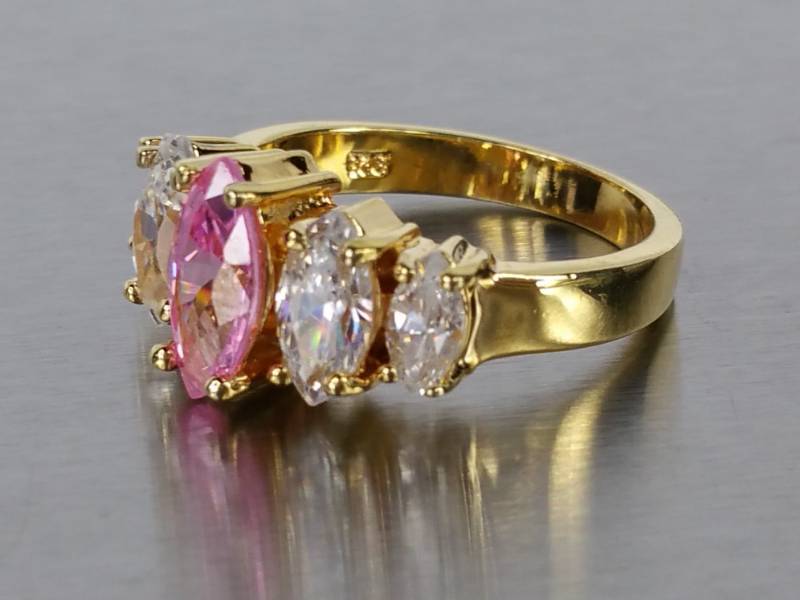 lot 52 image: Pink and White Gem Estate Ring in Gold Covered Sterling Silver